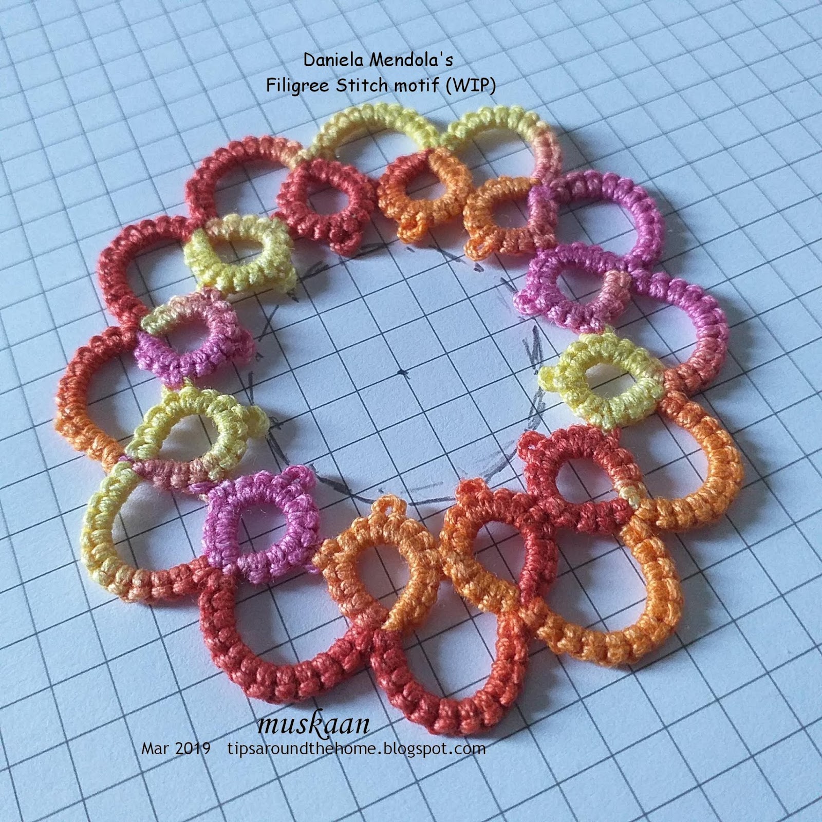 Tatting - The Blipless Join in a Very Simple Two-Colour Edging 