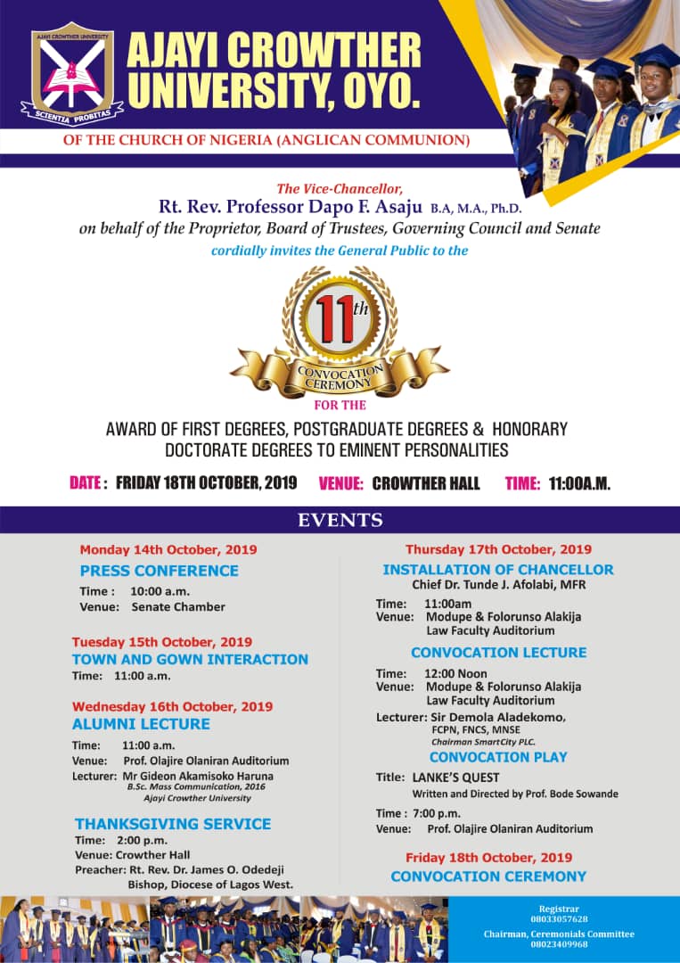 ACU 12th Convocation Ceremonies Programme of Events 2020