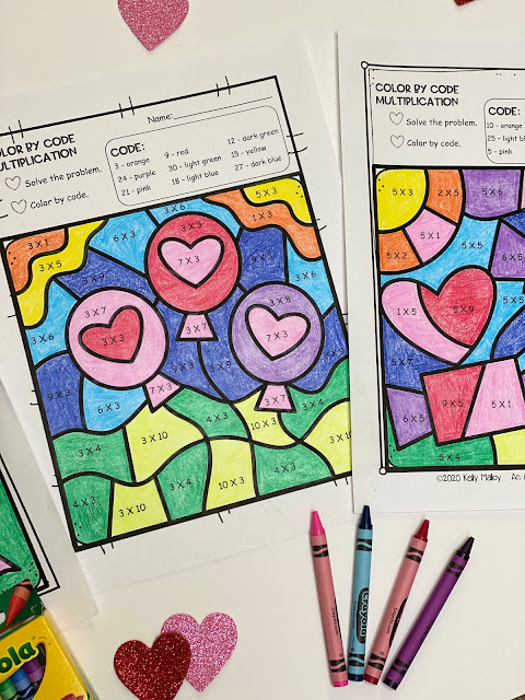 valentine's day color by number multiplication