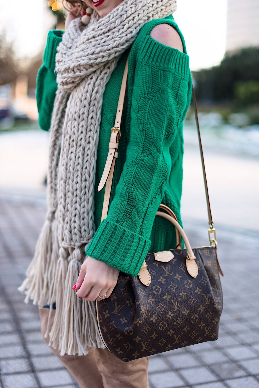 Cold Shoulder Sweater & Cozy Scarf