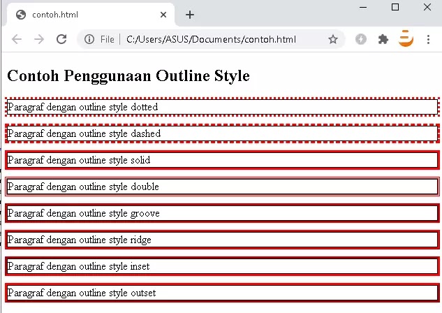 Penggunaan outline style pada css Outline style