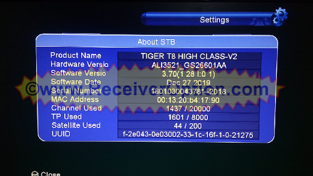TIGER T8 HIGH CLASS V2 HD RECEIVER SOFTWARE NEW UPDATE V3.70 WITH FOREVER 129
