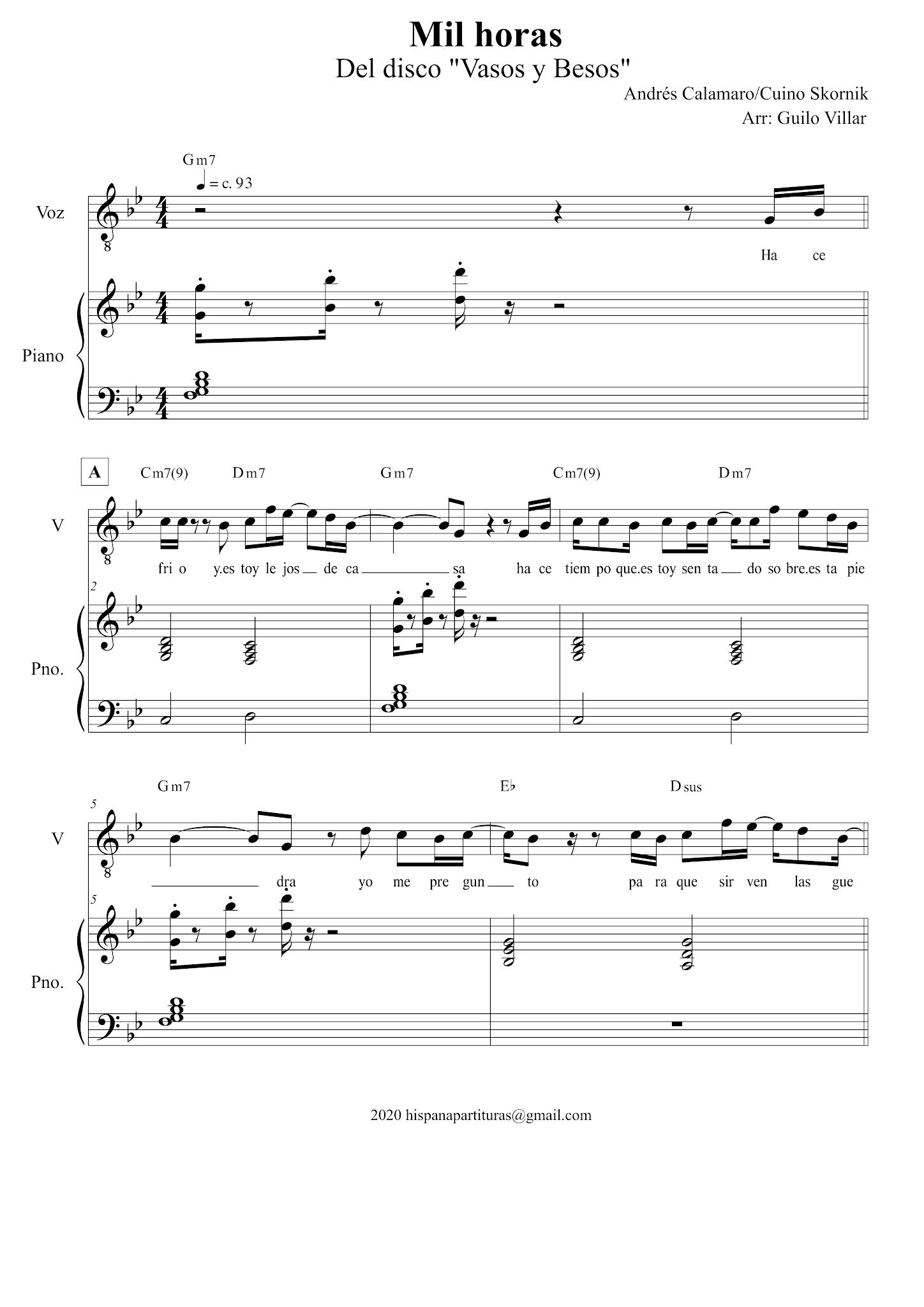 Los abuelos de la nada - Mil horas (Partitura para piano y voz)