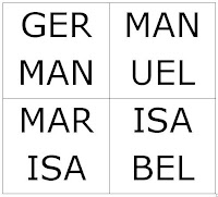 Dos líneas rectas separan los nombres de los cuatro amigos