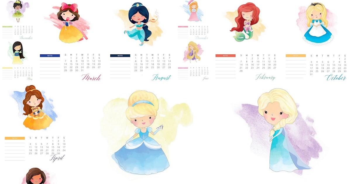 Disney Princess: Free Printable 2021 Calendar. - Oh My Fiesta! in english