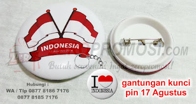 pin peniti, pin 2 muka, pin cermin, pin kaki tangan, gantungan kunci pin buka botol dimana bisa anda cetak dengan design 17 agustus