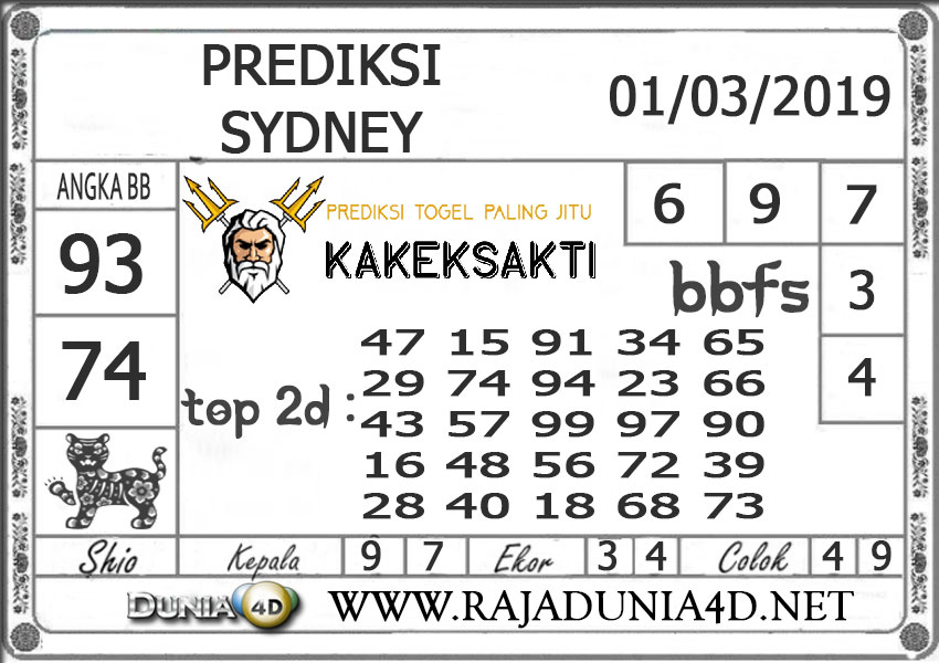 Prediksi Togel SYDNEY DUNIA4D 01 MARET 2019