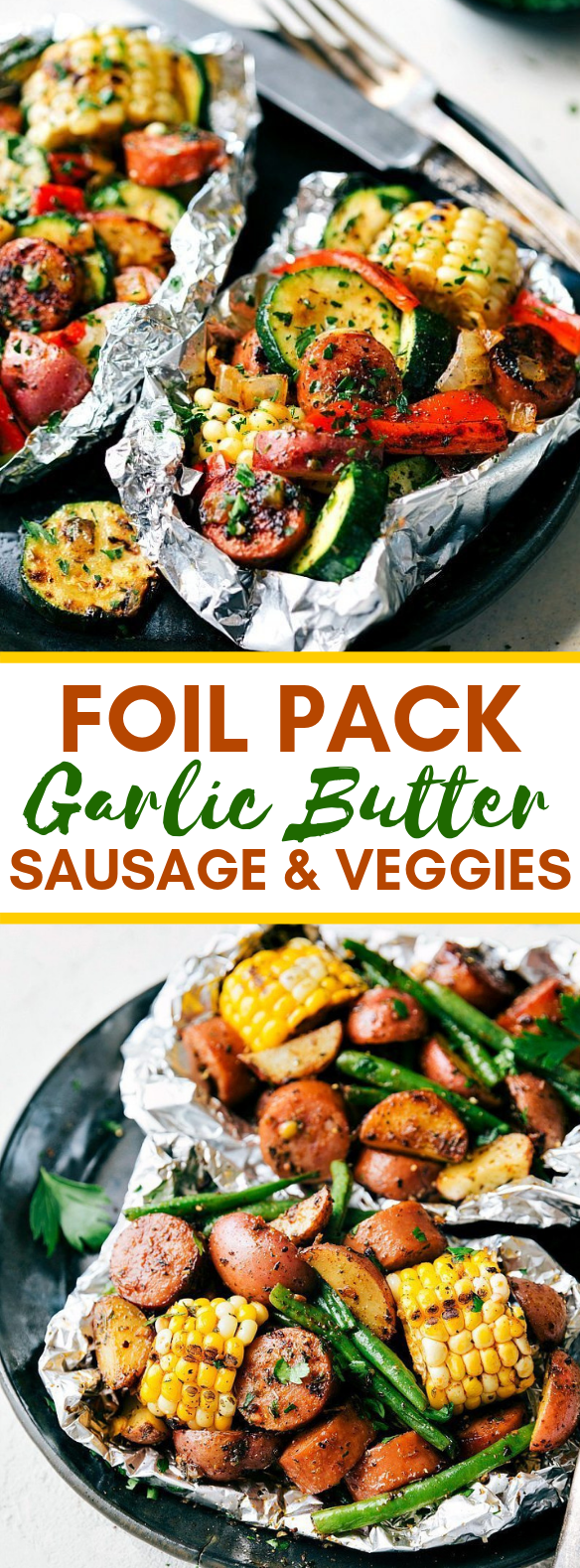 FOIL PACK GARLIC BUTTER SAUSAGE & VEGGIES #vegetarian #dinner FOIL PACK GARLIC BUTTER SAUSAGE & VEGGIES #vegetarian #dinner