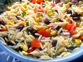 Orzo Black Bean Salad:  Imagine tender, earthy black beans tossed with al dente orzo pasta and fresh vegetables and then doused with a fresh spicy lime dressing!  Heaven!  - Slice of Southern