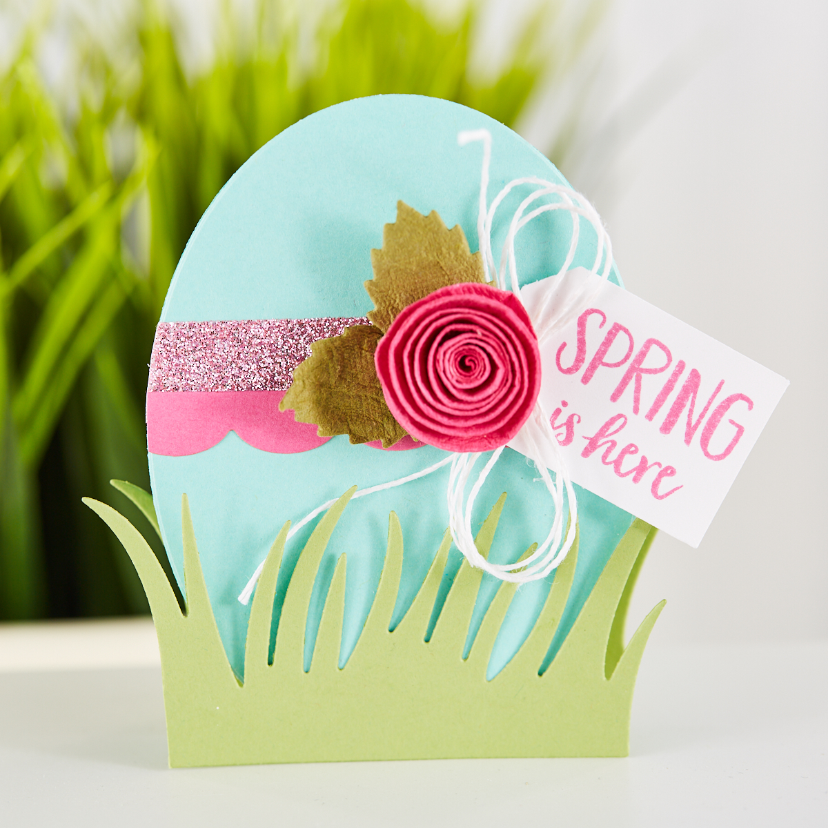 Spring Is Here handmade Easter egg shaped card idea with the Silly Goose Stamp Set from Spellbinders. Stop by this blog post to see 7 colorful Easter cards to inspire your springtime crafting!