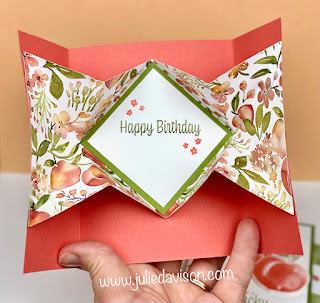 Stampin' Up! You're a Peach Designer Paper Explosion Card ~ Sweet as a Peach ~ www.juliedavison.com #stampinup