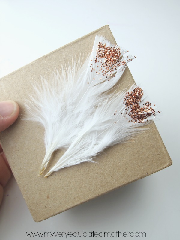 Feather and Glitter Gift Wrap Idea