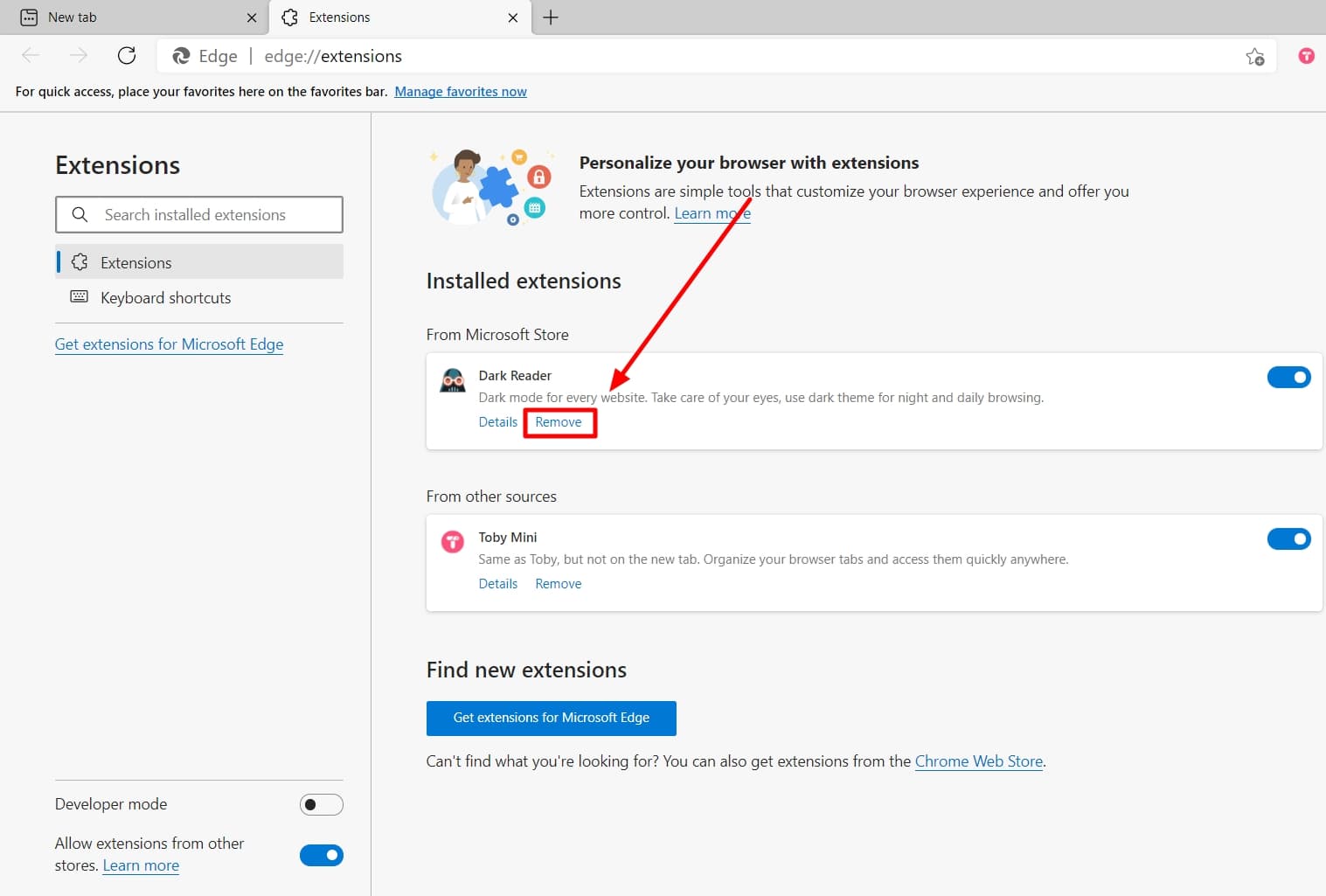 How to remove extensions from Microsoft Edge?