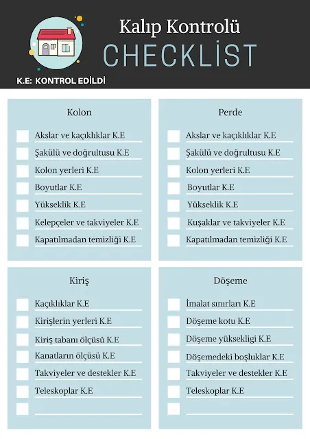 şantiyede kalıp kontrolü listesi, checklist