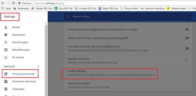 Content Blocker settings in Chrome