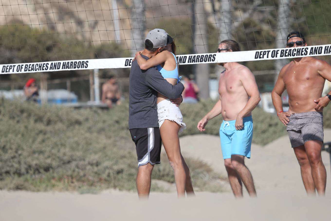 Alessandra Ambrosio Playing Beach Volleyball in Bikini Top and Shorts in Los Angeles
