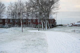 A snowy Harbottle Park, Byker with Allendale Road in the background