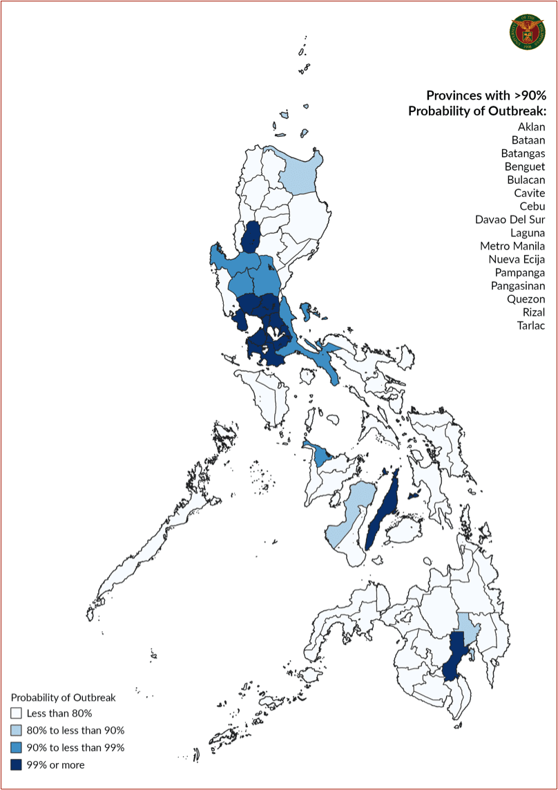 probability of cases/outbreak threshold Philippines COVID-19 cases