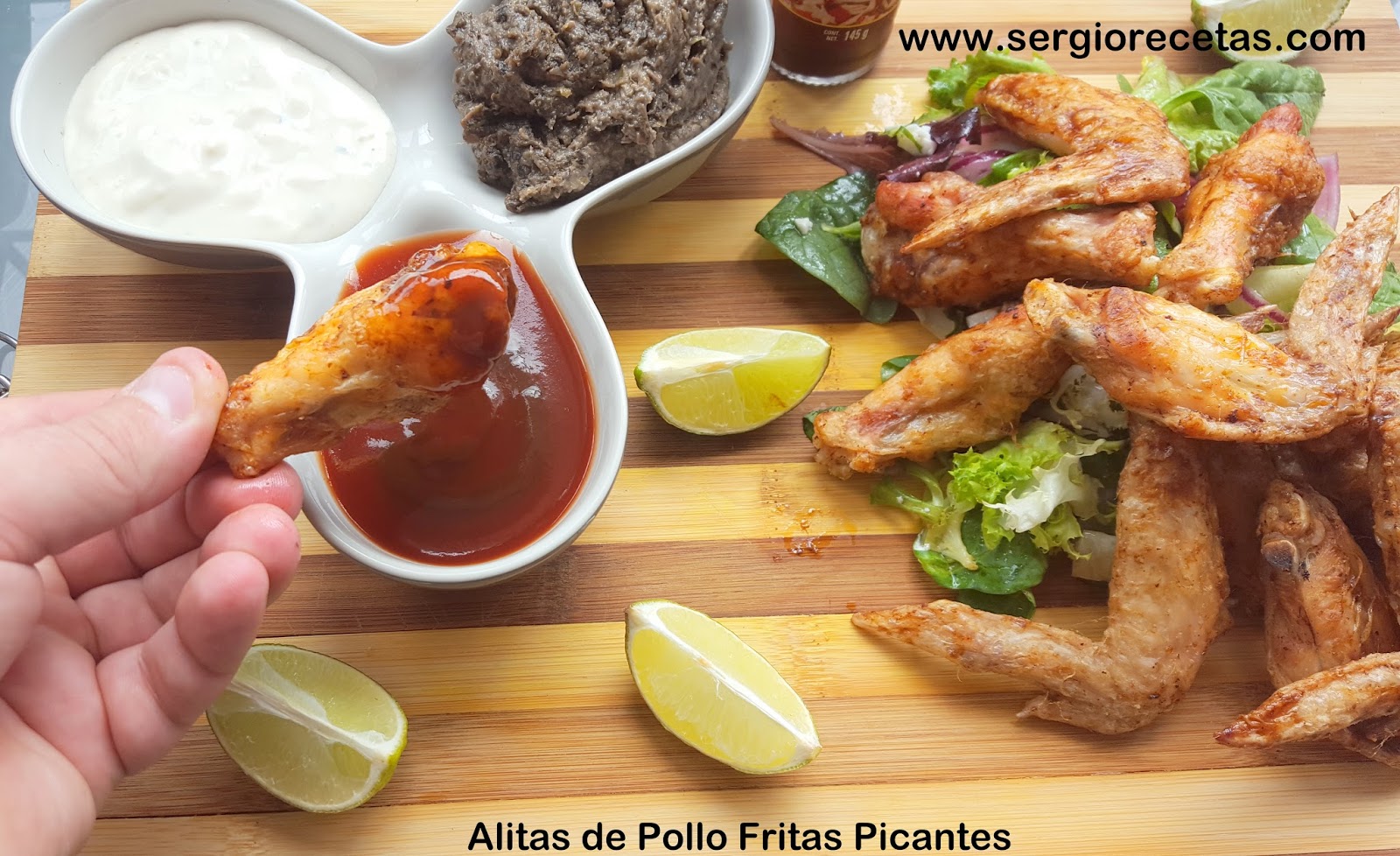Receta de Alitas de Pollo Fritas Picantes/3 Salsas para Acompañar/Un  Aperitivo de 10 ideal para el Verano