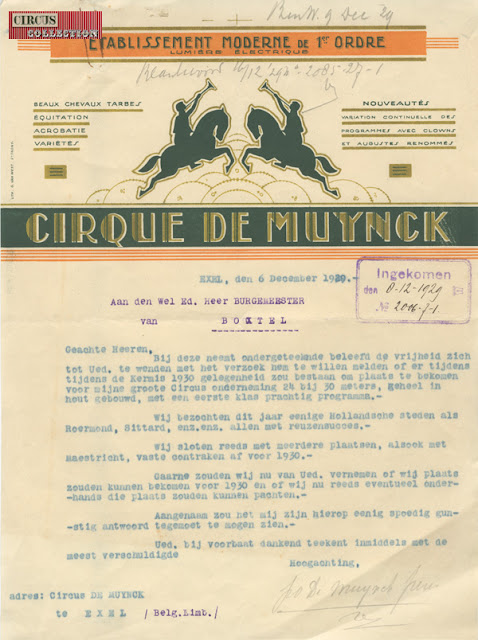 correspondance du cirque Belge de Muynck