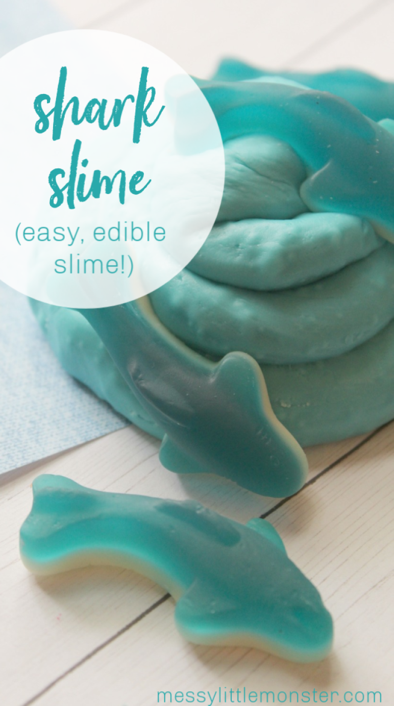 A shark slime made from an edible slime recipe that is the perfect slime for toddlers and preschoolers. 