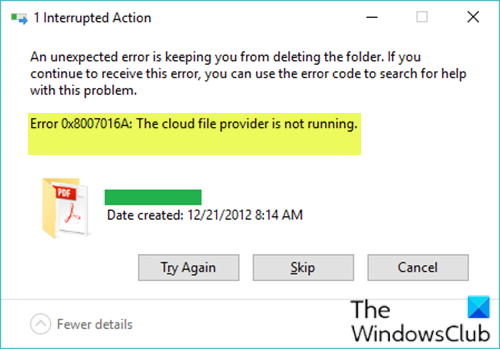 Ошибка OneDrive 0x8007016A: поставщик облачных файлов не работает
