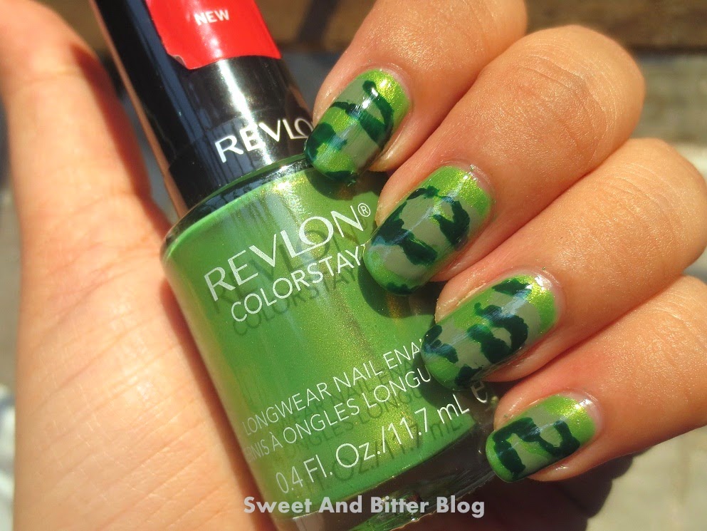 Green Camouflage Nail Art Without Tools Tutorial