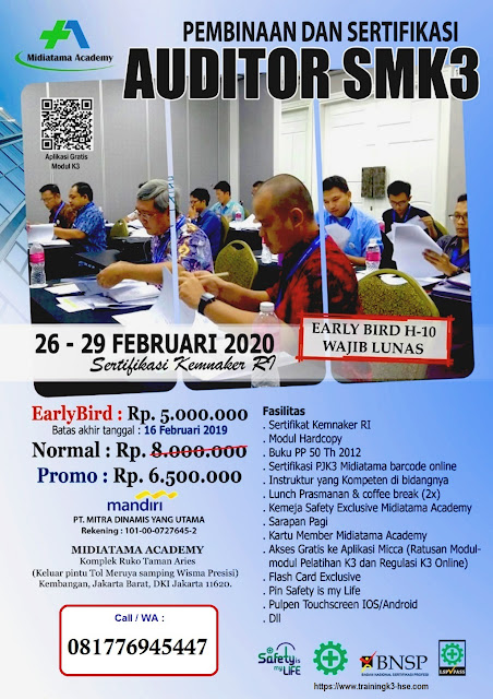 Auditor SMK3 tgl. 26-29 Februari 2020 di Jakarta