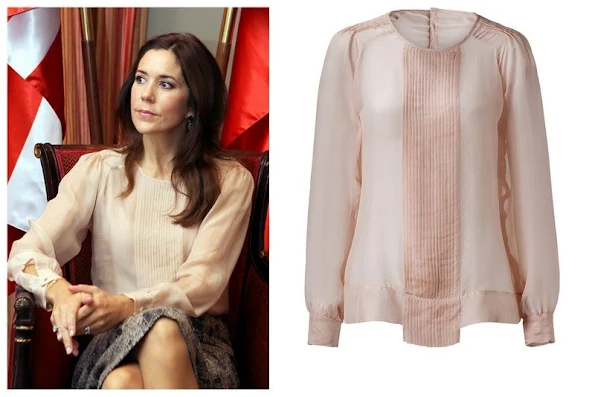 Crown Princess Mary wore Day Birger Et Mikkelsen Blouse. From exotic influences to the shimmery glamour of vintage styles