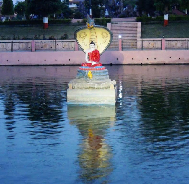 The Mucalinda Lake at the Mahabodhi Temple, Bodhgaya. The lake was built during the Ashokan period. Lord Buddha spent the sixth week after his enlightenment in meditation here.