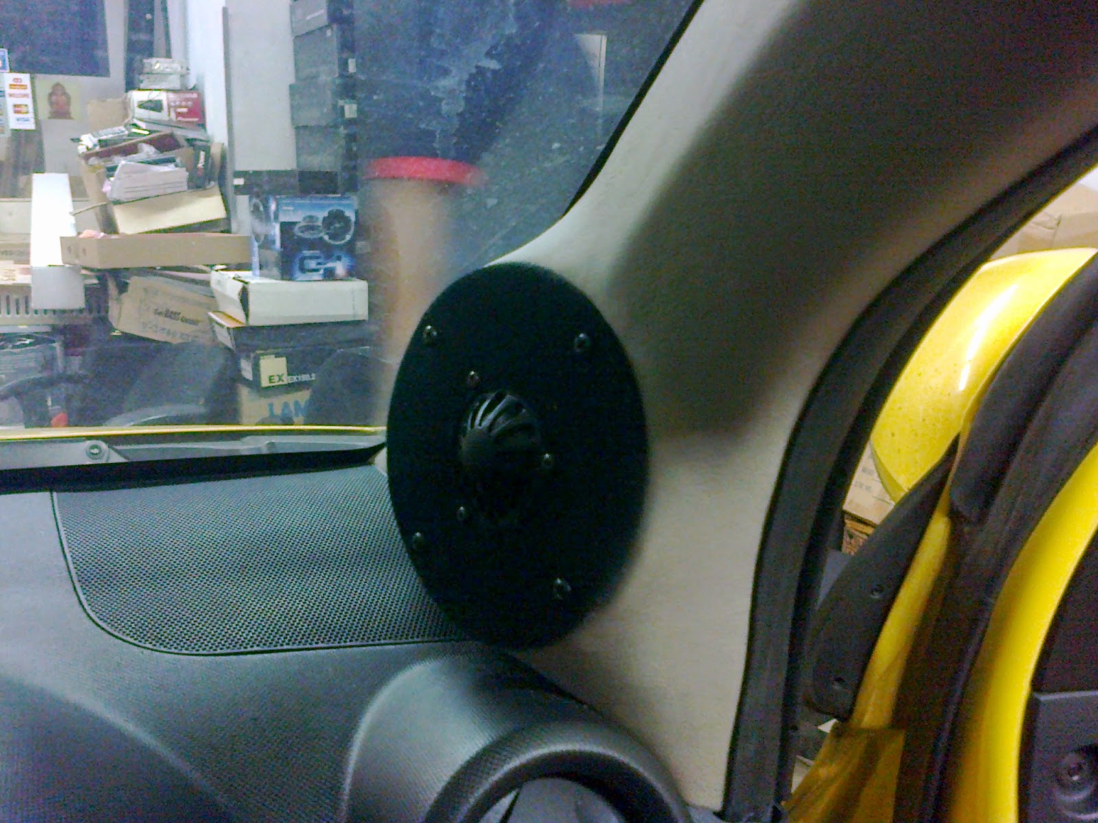 EB AUDIO myvi customize big tweeter in pillar cover