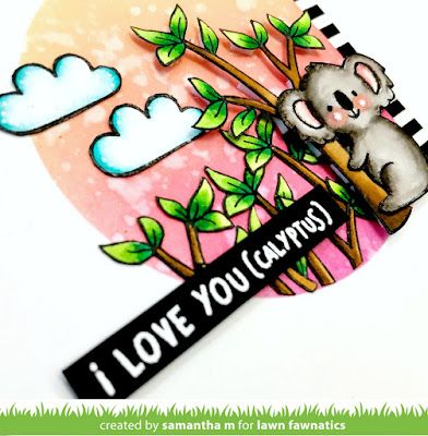 I Love You(calyptus) Card by Samantha Mann - Lawn Fawn, Distress Ink, Koala, Lawn Fawnatics Challenge Blog, Valentine's Day #lawnfawn #handmadecard #distressink #valentinesday