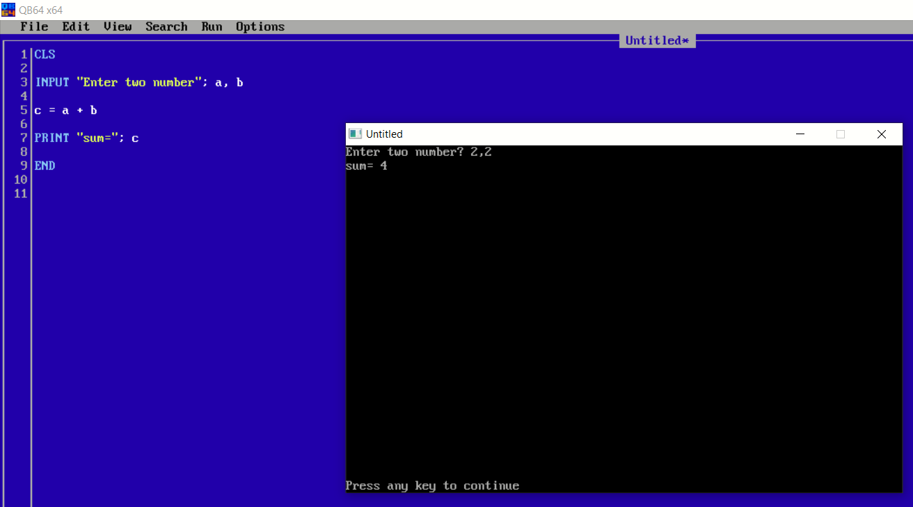 QBASIC Program for Addition