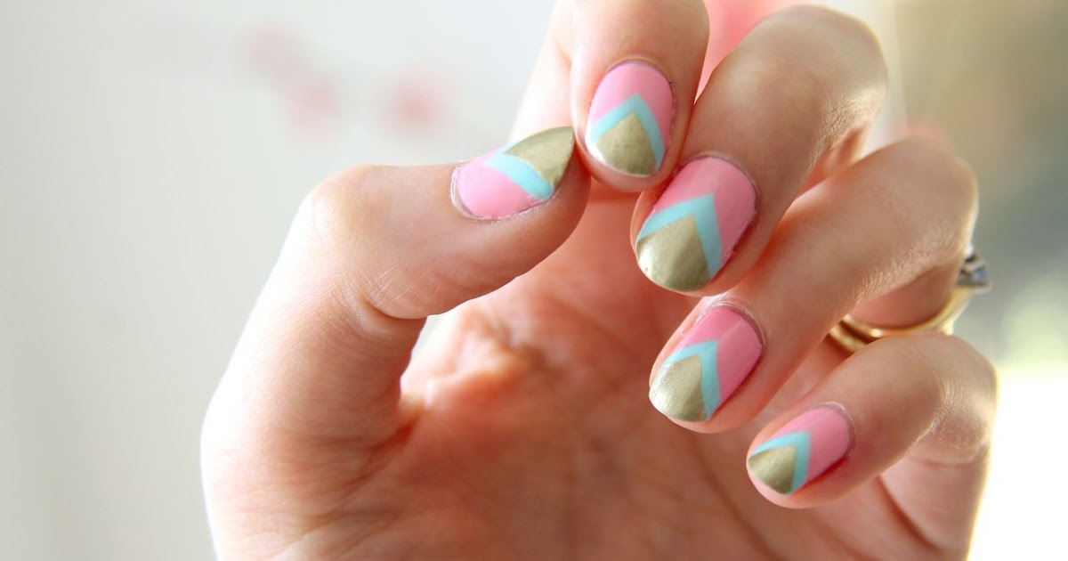 Nail Art - Gold, Mint and Pink