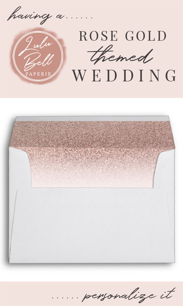 Trendy Rose Gold Faux Glitter Script Wedding Envelopes