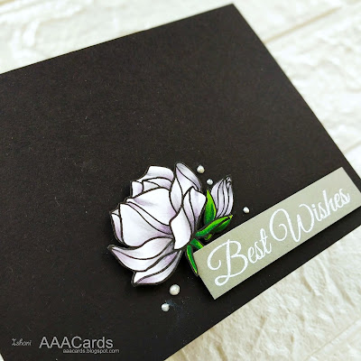 Clean and simple card, floral card with Digital stamp b y Craftyscrappers, Copic coloring white flowers, AAA Cards, CAS card, Craftyscrappers, Digital stamp, colored cardstock, Quillish, Copic markers, 