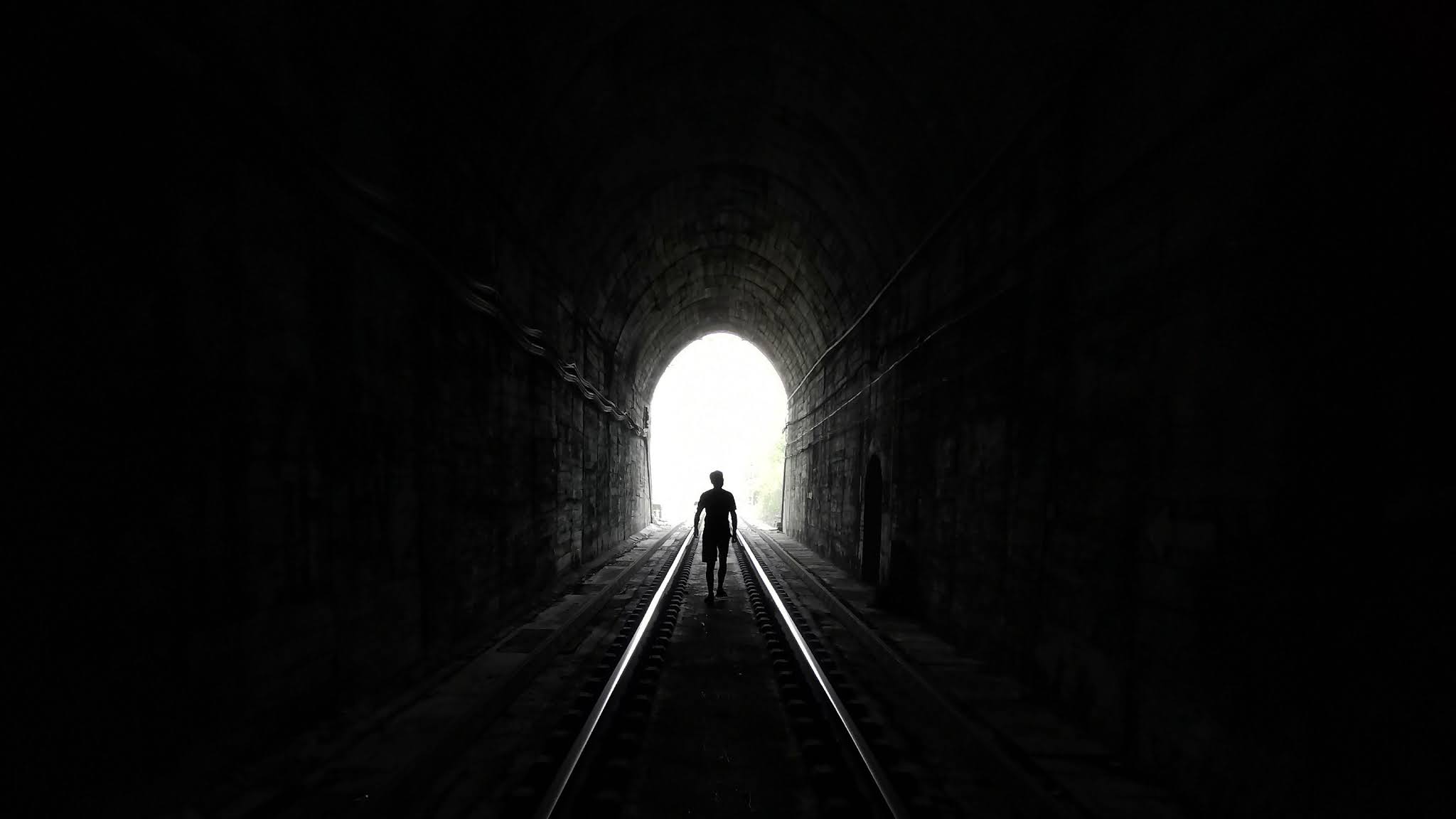 Wallpaper Alone Man, Silhouette, Dark, Tunnel Silhouette Man Walking Tunnel