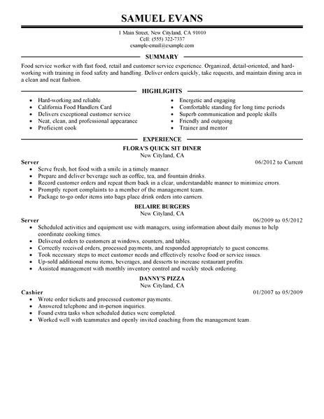 Sample Resume For Food Service - Fast Food Worker Resume Samplecareer Resume Template Career Resume Template Server Resume Restaurant Resume Resume Examples 