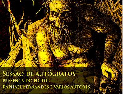 Banner de anúncio da sessão de autógrafos com detalhe da capa da HQ