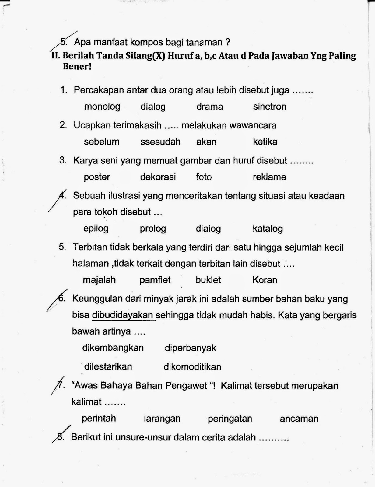 UAS Semester Ganjil Bahasa Indonesia Kelas 4 SD TA 2014 2015