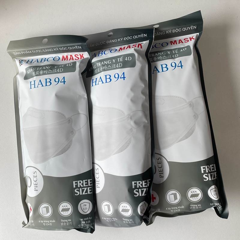 Habco Mask 01 thùng 30 gói khẩu trang 4D KF94 người lớn 10 chiếc/gói 7 15 4