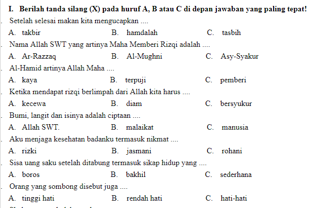 Soal Isian Akidah Akhlak Tentang Kalimat Thayyibah Kls 4 Sd