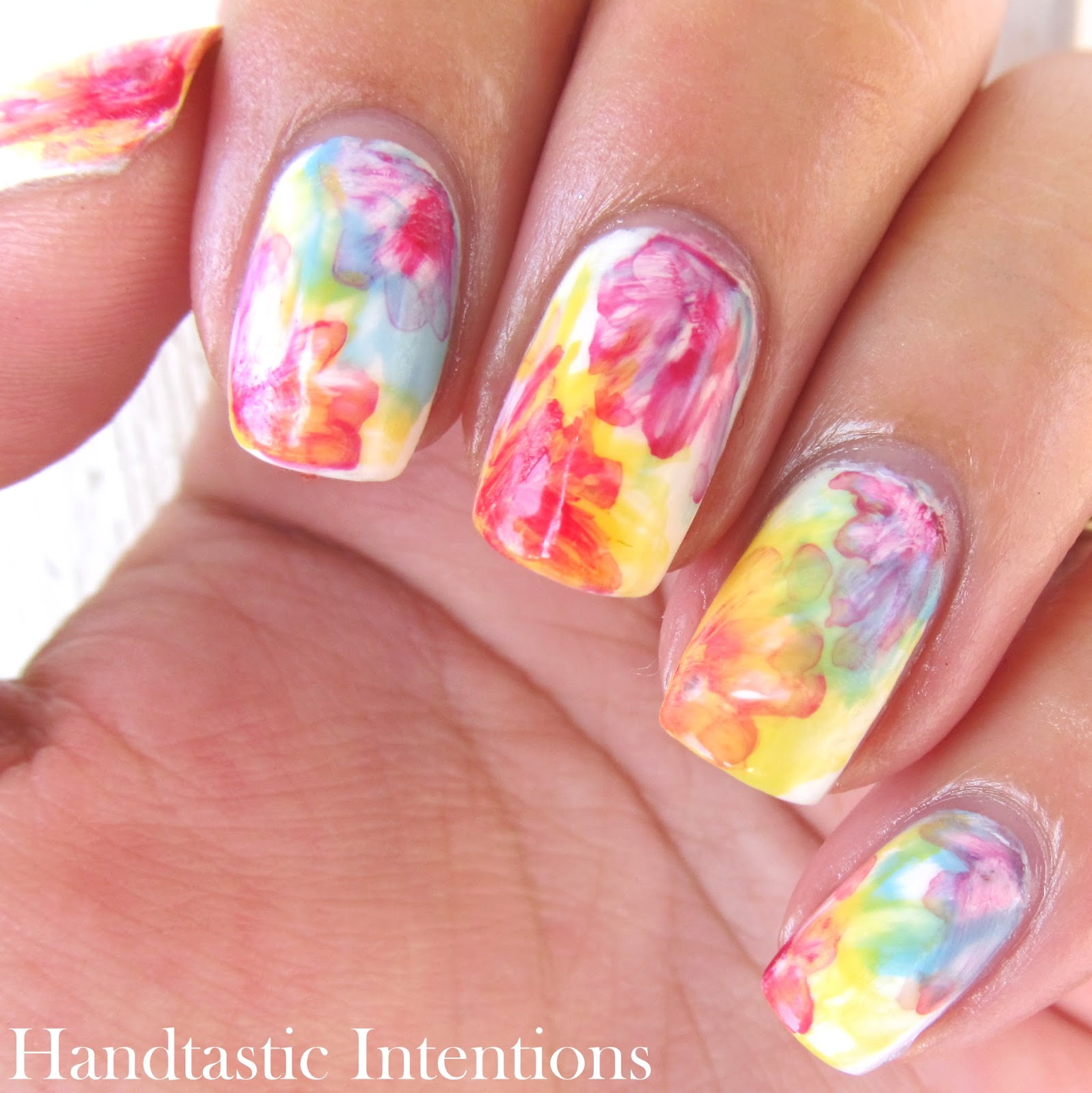 Handtastic Intentions: Nail Art: Watercolor Flowers Tri Polish Tuesday