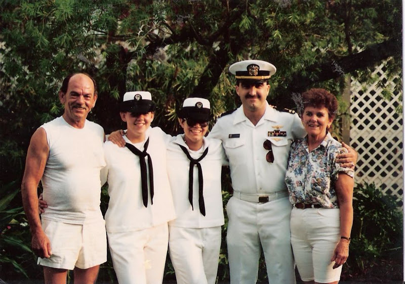 Dad, me, Lee (my adopted sister), my Lieutenant cousin, Mom.