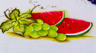 pintura de uvas verdes com melancia