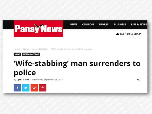 Jealousy kills indeed. An overseas Filipino worker (OFW) woman who had an illicit affair with another man decided to leave her husband and take her children with her was stabbed to death by her husband after a heated argument. The suspect surrendered himself to the authorities afterward. This is only one of many crimes of passion we often read in the news from time to time.    Ads     Sponsored Links  BACOLOD City – The man who allegedly stabbed his wife to death surrendered to the municipal police station of Isabela, Negros Occidental.  The 26-year-old Arnaiz Arevalo of Hacienda Alicante, Barangay Buhangin, Isabela turned himself in on Tuesday morning. He was accompanied by his uncle who was not identified, police said.  Arevalo is the suspect in killing his 26-year-old wife Angela around 2:20 p.m. on Sunday.  Angela died of multiple stab wounds on the body, a police report showed.  Arevalo said he hid in the sugar plantation but was advised by his relatives to surrender.  Angela had worked as an overseas Filipino worker in Dubai for two years. On Sunday, she went home to take her two children from Arevalo.  But they had a heated argument, which resulted in the stabbing.  Angela allegedly has an illicit affair with a man from Mandaluyong City, who she brought with her in Isabela, according to investigators.  Arevalo was detained in the lockup facility of the municipal police station. A parricide charge may be filed against him, police said.  Filed under the category of overseas Filipino worker,  illicit affair, stabbed to death, crimes of passion