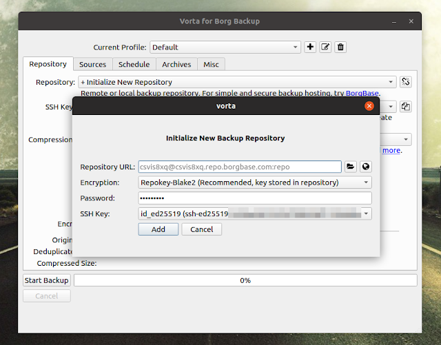 Vorta BorgBackup initialize new backup repository