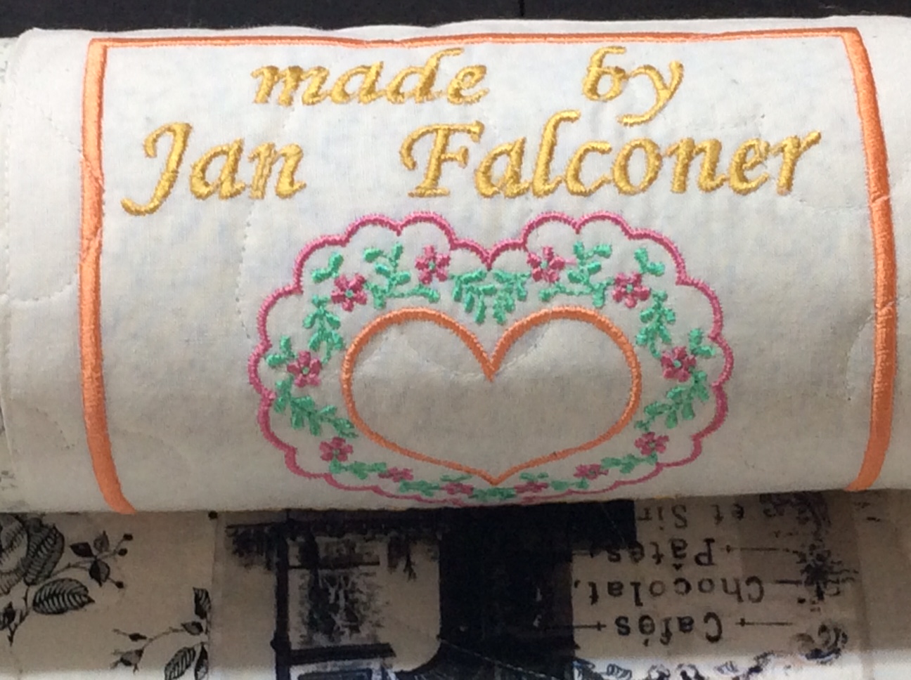 embroidered quilt label