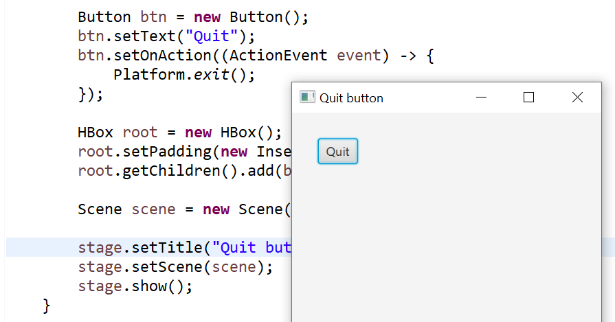JavaFX Quit Button Example - Terminate Application