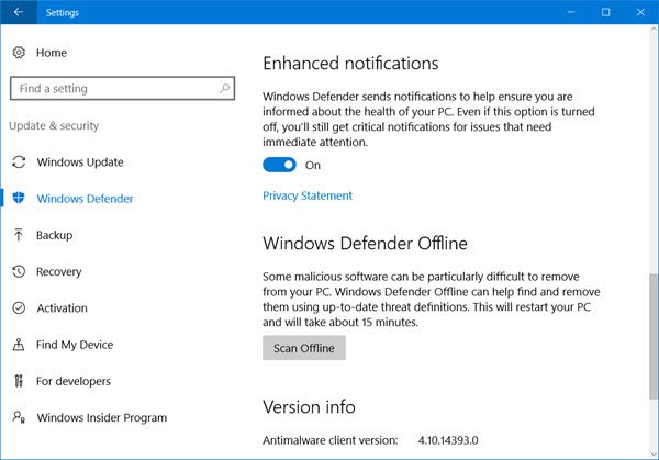 Windows Defender offline scannen